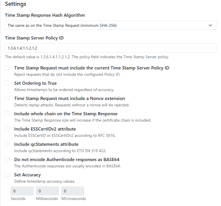 The settings of the configuration page