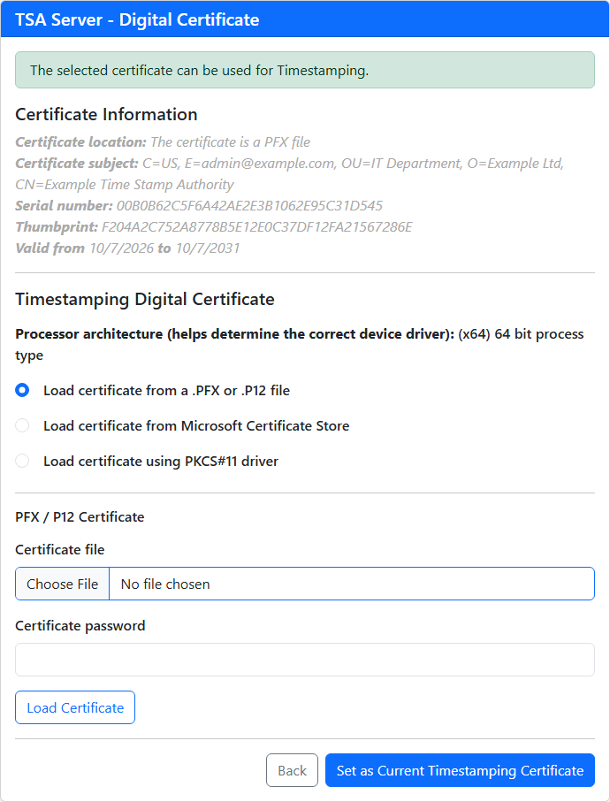 Selecting a PFX file