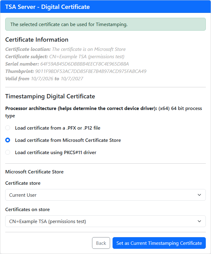Selecting a certificate from the Windows certificate store