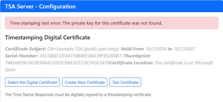 Test error: the private key was not found