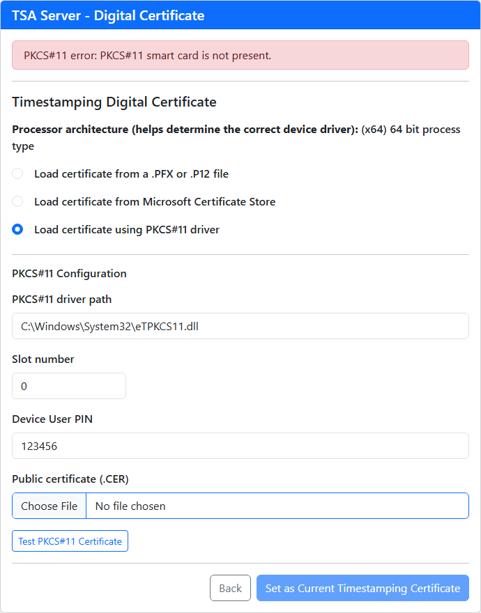 PKCS#11 error: smart card is not present