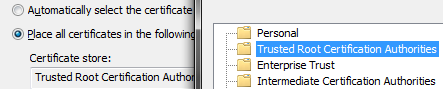 Selecting the Trusted Root Certification Authorities store